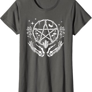 Wiccan Pentacle Wreath With Skeleton Hands And Crystals T-Shirt - lunas-mystic-emporium.com Wiccan Pentacle Wreath With Skeleton Hands And Crystals T-Shirt
