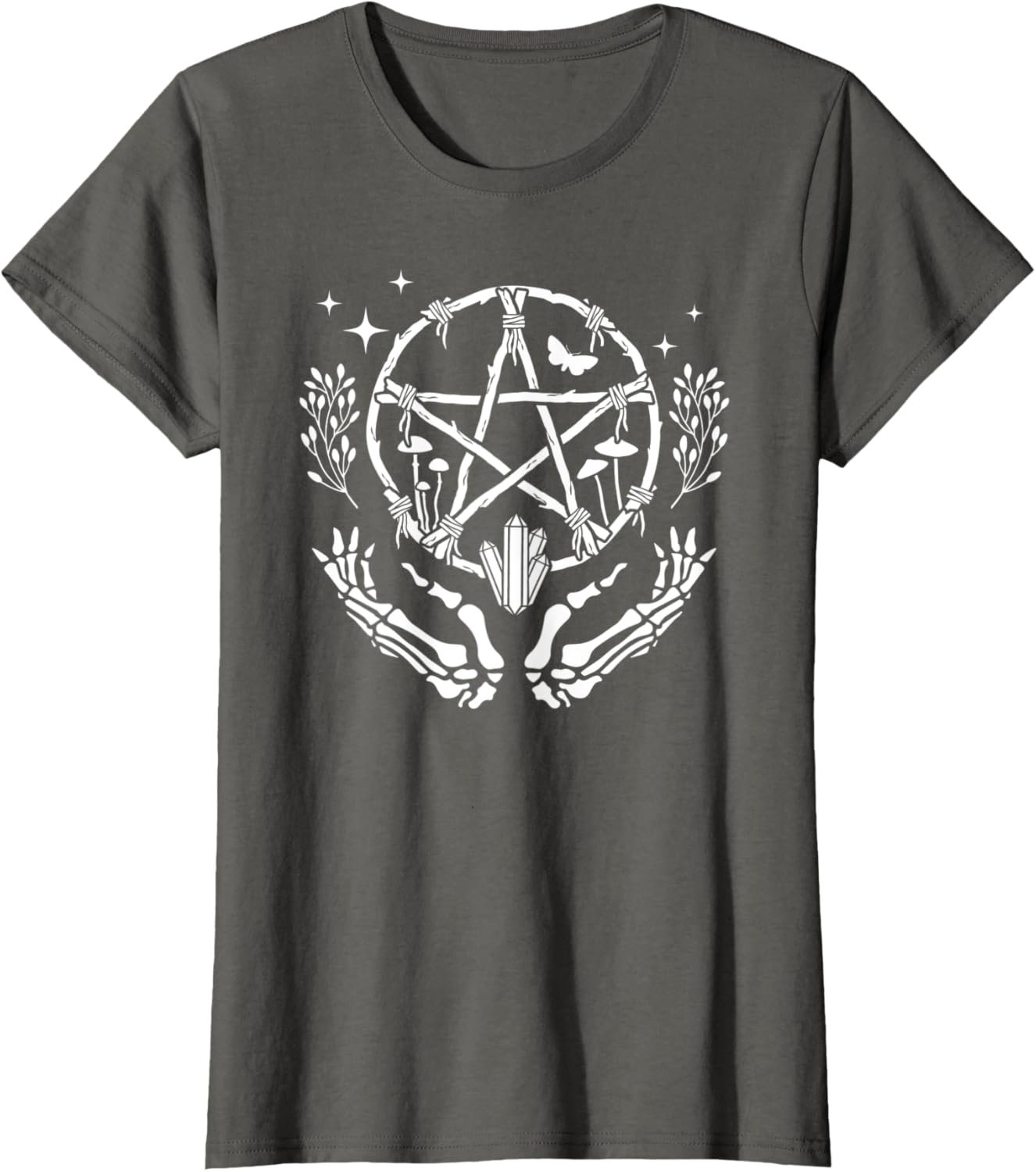 Wiccan Pentacle Wreath With Skeleton Hands And Crystals T-Shirt - lunas-mystic-emporium.com Wiccan Pentacle Wreath With Skeleton Hands And Crystals T-Shirt