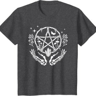 Wiccan Pentacle Wreath With Skeleton Hands And Crystals T-Shirt - lunas-mystic-emporium.com Wiccan Pentacle Wreath With Skeleton Hands And Crystals T-Shirt