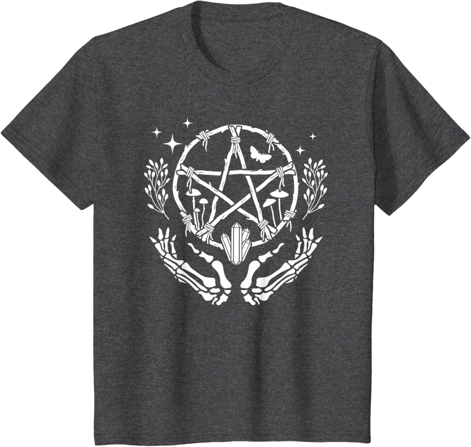 Wiccan Pentacle Wreath With Skeleton Hands And Crystals T-Shirt - lunas-mystic-emporium.com Wiccan Pentacle Wreath With Skeleton Hands And Crystals T-Shirt