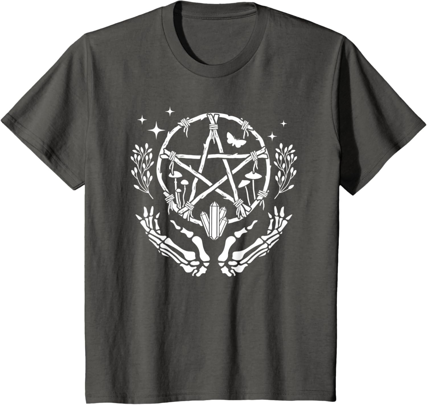 Wiccan Pentacle Wreath With Skeleton Hands And Crystals T-Shirt - lunas-mystic-emporium.com Wiccan Pentacle Wreath With Skeleton Hands And Crystals T-Shirt