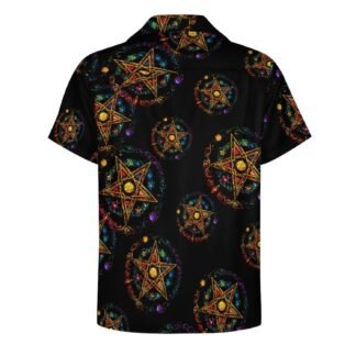 Wiccan Pentagram Witchcraft Magic Pagan Star Mens Guayabera Shirt Short Sleeve Button Down Shirts Beach Wedding Vacation Tops