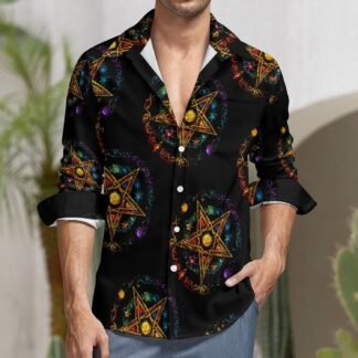 Wiccan Pentagram Witchcraft Magic Pagan Star Mens Shirt Long Sleeve Button-Up Printed Shirts Casual Hawaii Beach Tops - lunas-mystic-emporium.com Wiccan Pentagram Witchcraft Magic Pagan Star Mens Shirt Long Sleeve Button-Up Printed Shirts Casual Hawaii Beach Tops