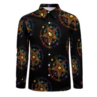 Wiccan Pentagram Witchcraft Magic Pagan Star Mens Shirt Long Sleeve Button-Up Printed Shirts Casual Hawaii Beach Tops - lunas-mystic-emporium.com Wiccan Pentagram Witchcraft Magic Pagan Star Mens Shirt Long Sleeve Button-Up Printed Shirts Casual Hawaii Beach Tops