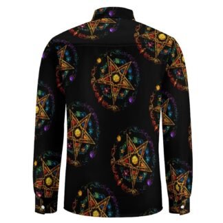 Wiccan Pentagram Witchcraft Magic Pagan Star Mens Shirt Long Sleeve Button-Up Printed Shirts Casual Hawaii Beach Tops - lunas-mystic-emporium.com Wiccan Pentagram Witchcraft Magic Pagan Star Mens Shirt Long Sleeve Button-Up Printed Shirts Casual Hawaii Beach Tops