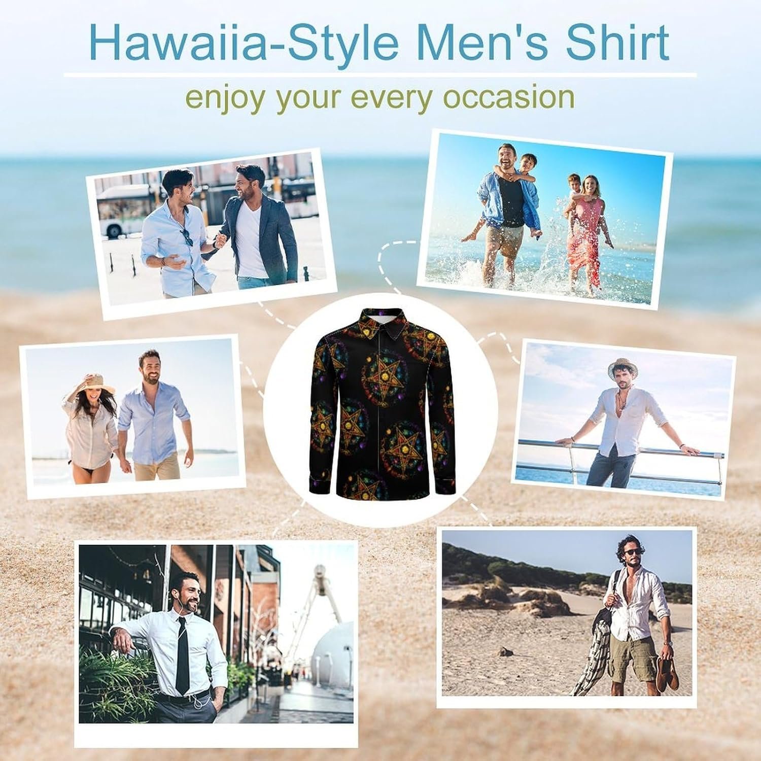 Wiccan Pentagram Witchcraft Magic Pagan Star Mens Shirt Long Sleeve Button-Up Printed Shirts Casual Hawaii Beach Tops - lunas-mystic-emporium.com Wiccan Pentagram Witchcraft Magic Pagan Star Mens Shirt Long Sleeve Button-Up Printed Shirts Casual Hawaii Beach Tops