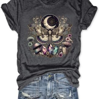 Women Vintage Moth T Shirts Mystical Moon Cottagecore Shirts Funny Witchy Graphic Tees Short Sleeve Tops - lunas-mystic-emporium.com Women Vintage Moth T Shirts Mystical Moon Cottagecore Shirts Funny Witchy Graphic Tees Short Sleeve Tops