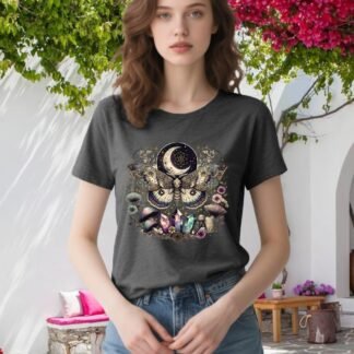Women Vintage Moth T Shirts Mystical Moon Cottagecore Shirts Funny Witchy Graphic Tees Short Sleeve Tops