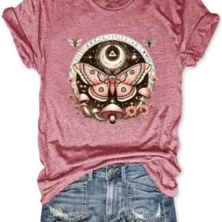 Women Vintage Moth T Shirts Mystical Moon Cottagecore Shirts Funny Witchy Graphic Tees Short Sleeve Tops