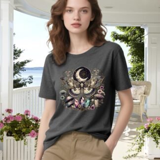 Women Vintage Moth T Shirts Mystical Moon Cottagecore Shirts Funny Witchy Graphic Tees Short Sleeve Tops