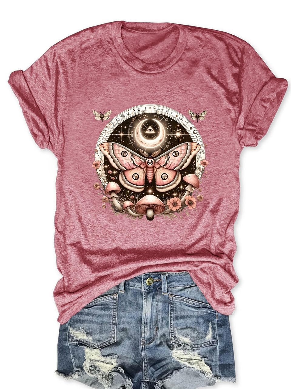Women Vintage Moth T Shirts Mystical Moon Cottagecore Shirts Funny Witchy Graphic Tees Short Sleeve Tops - lunas-mystic-emporium.com Women Vintage Moth T Shirts Mystical Moon Cottagecore Shirts Funny Witchy Graphic Tees Short Sleeve Tops