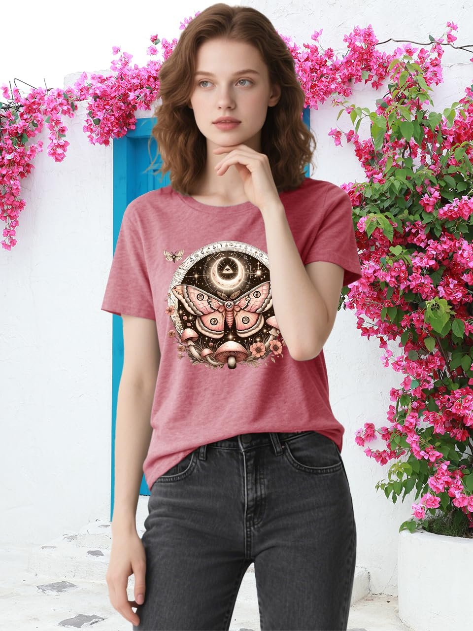 Women Vintage Moth T Shirts Mystical Moon Cottagecore Shirts Funny Witchy Graphic Tees Short Sleeve Tops - lunas-mystic-emporium.com Women Vintage Moth T Shirts Mystical Moon Cottagecore Shirts Funny Witchy Graphic Tees Short Sleeve Tops