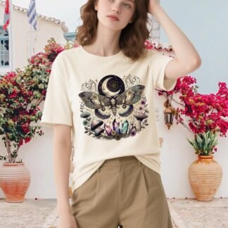 Women Vintage Moth T Shirts Mystical Moon Cottagecore Shirts Funny Witchy Graphic Tees Short Sleeve Tops - lunas-mystic-emporium.com Women Vintage Moth T Shirts Mystical Moon Cottagecore Shirts Funny Witchy Graphic Tees Short Sleeve Tops