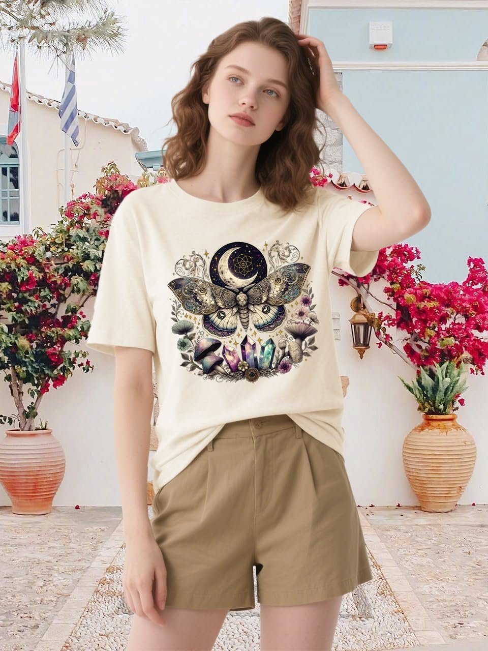 Women Vintage Moth T Shirts Mystical Moon Cottagecore Shirts Funny Witchy Graphic Tees Short Sleeve Tops - lunas-mystic-emporium.com Women Vintage Moth T Shirts Mystical Moon Cottagecore Shirts Funny Witchy Graphic Tees Short Sleeve Tops