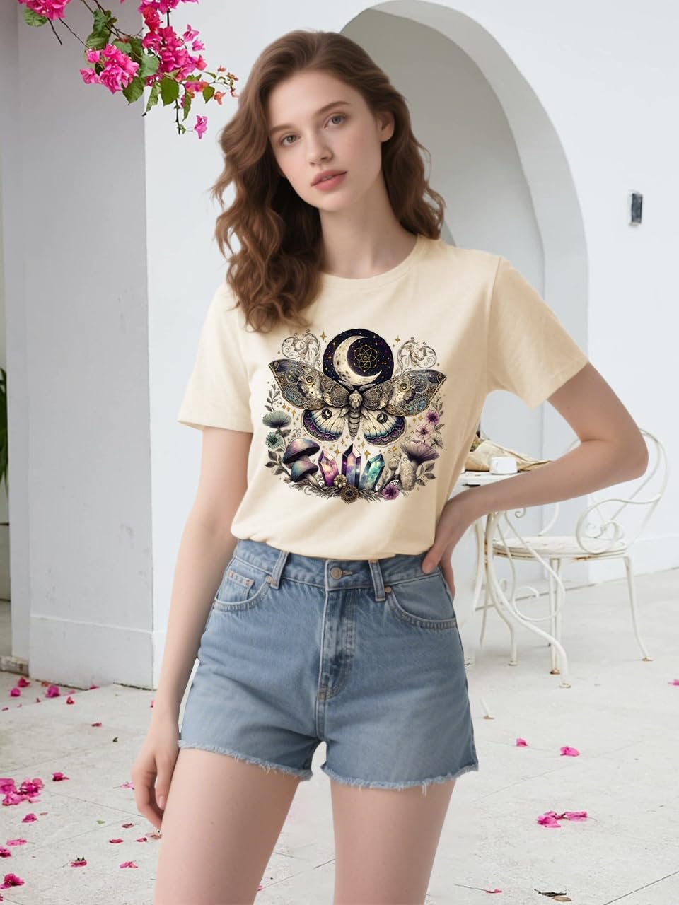 Women Vintage Moth T Shirts Mystical Moon Cottagecore Shirts Funny Witchy Graphic Tees Short Sleeve Tops - lunas-mystic-emporium.com Women Vintage Moth T Shirts Mystical Moon Cottagecore Shirts Funny Witchy Graphic Tees Short Sleeve Tops