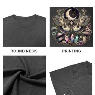 Women Vintage Moth T Shirts Mystical Moon Cottagecore Shirts Funny Witchy Graphic Tees Short Sleeve Tops