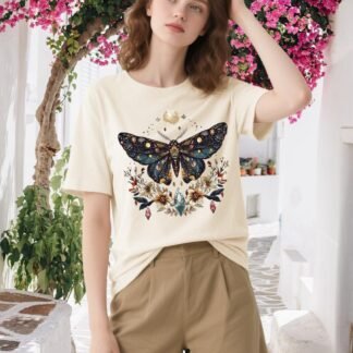 Women Vintage Moth T Shirts Mystical Moon Cottagecore Shirts Funny Witchy Graphic Tees Short Sleeve Tops