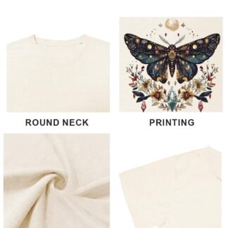 Women Vintage Moth T Shirts Mystical Moon Cottagecore Shirts Funny Witchy Graphic Tees Short Sleeve Tops