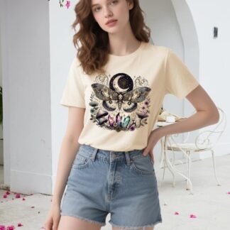 Women Vintage Moth T Shirts Mystical Moon Cottagecore Shirts Funny Witchy Graphic Tees Short Sleeve Tops