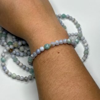 Women's Blue Lace Agate and Amazonite Beaded Stretch Bracelet