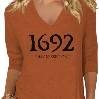 Women's Fall Halloween 3/4 Sleeve V Neck Shirt Vintage Hocus Focus Graphic Tee Funny Family Party Matching Holiday Tops