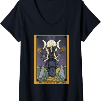 Womens Hecate Triple Moon Goddess Pagan Witch Hekate Tarot Card V-Neck T-Shirt