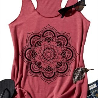 Womens Mandala Vintage Graphic Racerback Tank Tops Summer Casual Loose O-Neck Tanks Vest Vacation Classic-Fit Shirt Cami