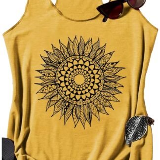 Womens Mandala Vintage Graphic Racerback Tank Tops Summer Casual Loose O-Neck Tanks Vest Vacation Classic-Fit Shirt Cami