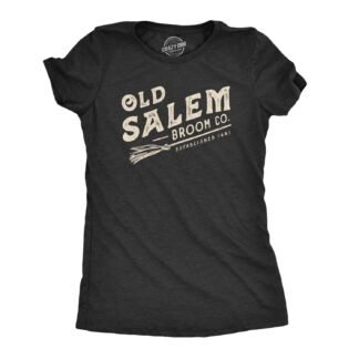 Womens Old Salem Broom Co T Shirt Funny Halloween Witch Tee Funny T Shirts Halloween Tops for Women Women's Novelty Tees Black - S