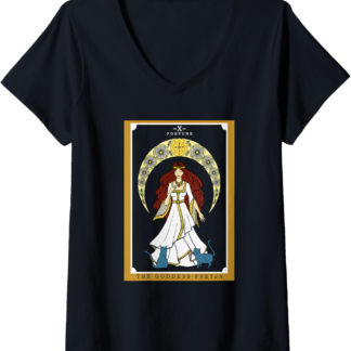 Womens The Norse Goddess Freyja Tarot Card Pagan Cat Wiccan Witchy V-Neck T-Shirt