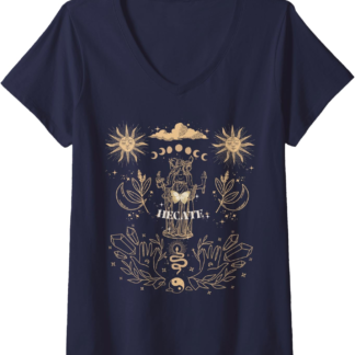 Womens Triple Moon Goddess Hecate Tarot Card Wiccan Pagan Witch V-Neck T-Shirt - lunas-mystic-emporium.com Womens Triple Moon Goddess Hecate Tarot Card Wiccan Pagan Witch V-Neck T-Shirt