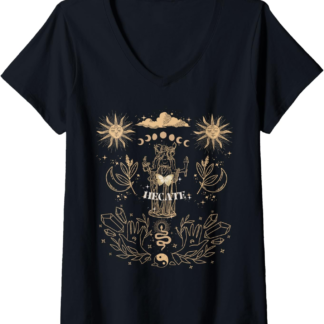 Womens Triple Moon Goddess Hecate Tarot Card Wiccan Pagan Witch V-Neck T-Shirt