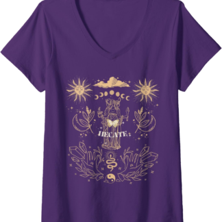 Womens Triple Moon Goddess Hecate Tarot Card Wiccan Pagan Witch V-Neck T-Shirt - lunas-mystic-emporium.com Womens Triple Moon Goddess Hecate Tarot Card Wiccan Pagan Witch V-Neck T-Shirt
