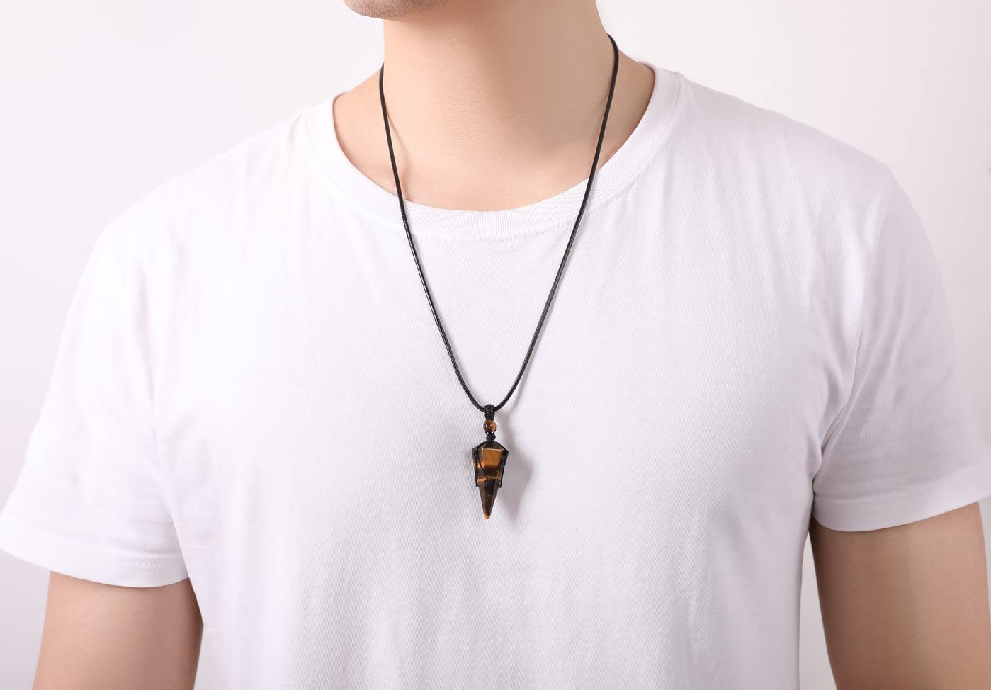XIANNVXI Healing Crystal Stone Pointed Necklace Adjustable Black Rope Natural Gemstone Pendant Necklaces Jewelry for Men Women - lunas-mystic-emporium.com XIANNVXI Healing Crystal Stone Pointed Necklace Adjustable Black Rope Natural Gemstone Pendant Necklaces Jewelry for Men Women