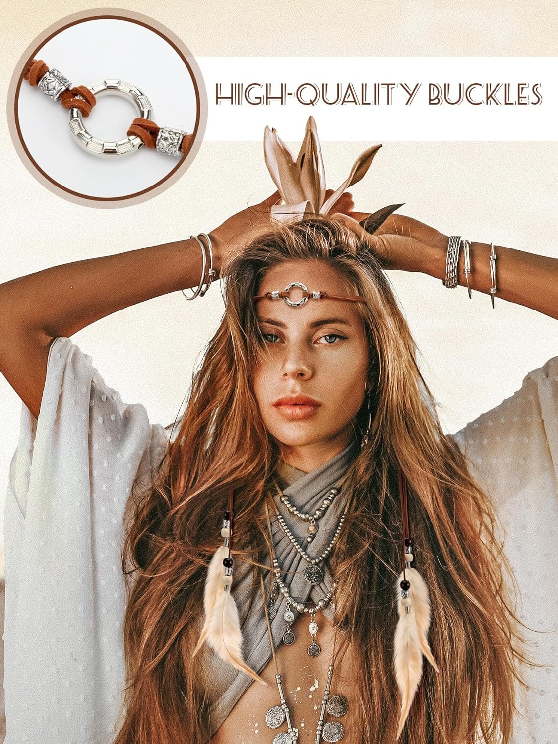 XunYee Feather Hippie Headband for Women - Indian Feather Hair Accessories for Costume Classic Style - lunas-mystic-emporium.com XunYee Feather Hippie Headband for Women - Indian Feather Hair Accessories for Costume (Classic Style)