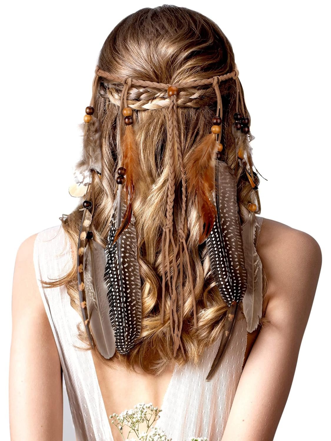XunYee Feather Hippie Headband for Women - Indian Feather Hair Accessories for Costume Classic Style - lunas-mystic-emporium.com XunYee Feather Hippie Headband for Women - Indian Feather Hair Accessories for Costume (Classic Style)