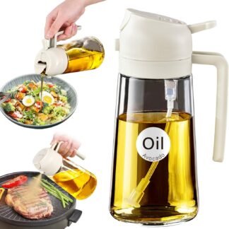 YARRAMATE 16oz/470ml Glass Olive Oil Sprayer for Cooking with Stickers, 2 in 1 Oil Dispenser for Kitchen Gadgets, Food Grade Premium Spray Bottle for Salad, Frying, BBQ (Creamy...