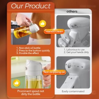 YARRAMATE 16oz/470ml Glass Olive Oil Sprayer for Cooking with Stickers, 2 in 1 Oil Dispenser for Kitchen Gadgets, Food Grade Premium Spray Bottle for Salad, Frying, BBQ (Creamy...