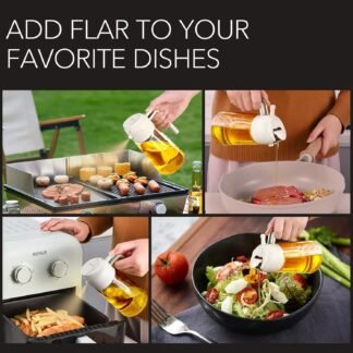 YARRAMATE 16oz/470ml Glass Olive Oil Sprayer for Cooking with Stickers, 2 in 1 Oil Dispenser for Kitchen Gadgets, Food Grade Premium Spray Bottle for Salad, Frying, BBQ (Creamy...