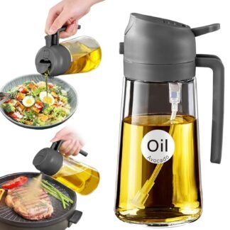 YARRAMATE 16oz/470ml Glass Olive Oil Sprayer for Cooking with Stickers, 2 in 1 Oil Dispenser for Kitchen Gadgets, Food Grade Premium Spray Bottle for Salad, Frying, BBQ (Creamy...