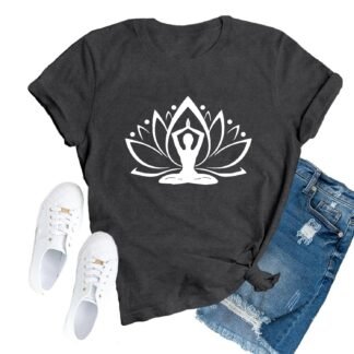 Yoga Shirts for Women Pilates Workout T-Shirt Lotus Flower Meditation Tee Tops