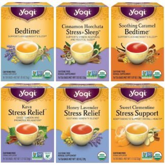 Yogi Tea Stress Relief & Herbal Tea Variety Pack - 16 Bags per Pack (6 Packs) - Organic Herbal Sampler - Includes Bedtime, Kava Stress Relief, Soothing Caramel Bedtime & More