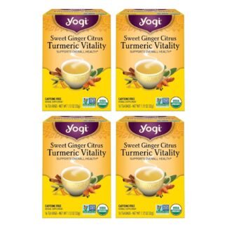 Yogi Tea Sweet Ginger Citrus Turmeric Vitality - 16 Bags per Pack (4 Packs) - Organic Ginger & Turmeric Root Tea - Supports Well-being - Includes Cinnamon Bark & More