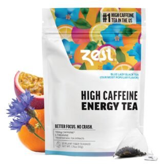 Zest Energy Tea Bags – Blue Lady Passion Fruit Black Tea – High Caffeine Tea for Morning Energy, Focus & Clarity – Natural Caffeinated Tea with 150mg Caffeine – 20Ct Pack –...