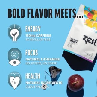 Zest Energy Tea Bags – Blue Lady Passion Fruit Black Tea – High Caffeine Tea for Morning Energy, Focus & Clarity – Natural Caffeinated Tea with 150mg Caffeine – 20Ct Pack –...