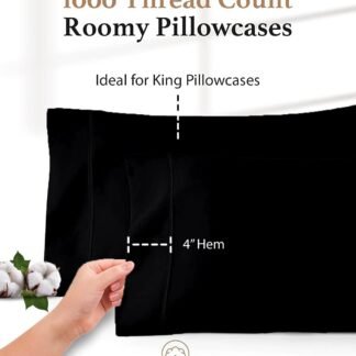 1000 TC Black Standard Pillowcases Set of 4 100% Egyptian Cotton Pillow Cases with Long Staple Cotton & Sateen Weave, Silky Soft Hotel - Like Bed Pillow Covers for Comfy...