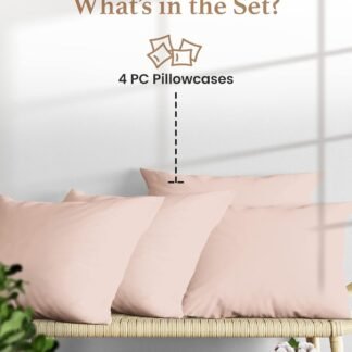 1000 TC Blush Standard Pillowcases Set of 4 100% Egyptian Cotton Pillow Cases with Long Staple Cotton & Sateen Weave, Silky Soft Hotel - Like Bed Pillow Covers for Comfy...
