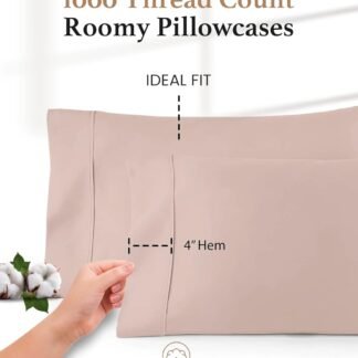 1000 TC Blush Standard Pillowcases Set of 4 100% Egyptian Cotton Pillow Cases with Long Staple Cotton & Sateen Weave, Silky Soft Hotel - Like Bed Pillow Covers for Comfy...