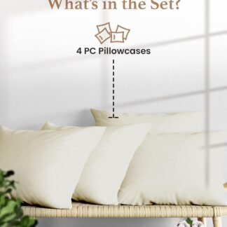 1000 TC Ivory Standard Pillowcases Set of 4 100% Egyptian Cotton Pillow Cases with Long Staple Cotton & Sateen Weave, Silky Soft Hotel - Like Bed Pillow Covers for Comfy...