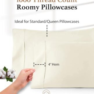 1000 TC Ivory Standard Pillowcases Set of 4 100% Egyptian Cotton Pillow Cases with Long Staple Cotton & Sateen Weave, Silky Soft Hotel - Like Bed Pillow Covers for Comfy...